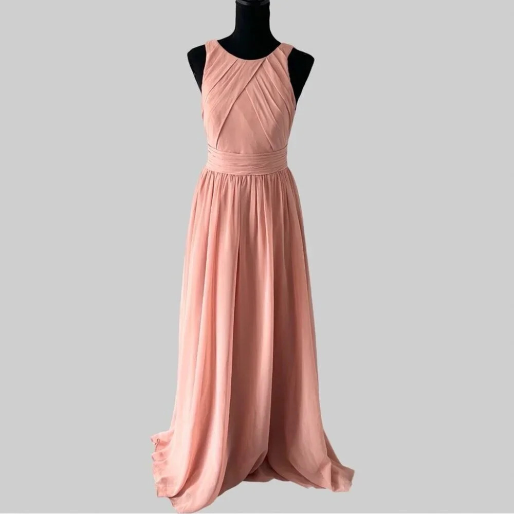 AZAZIE HARPER Flowy  Pleated Chiffon Floor-Length Dress Rosette - Picture 2 of 16